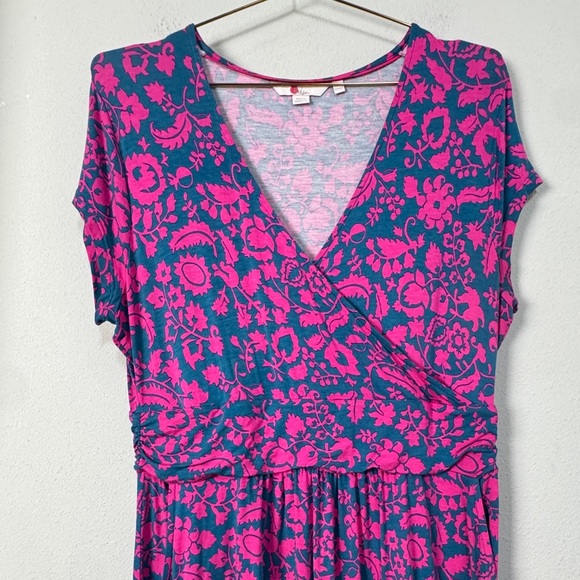 Boden Lola Wrap Jersey Dress Pink Navy Blue Floral Size 12P - Picture 5 of 13